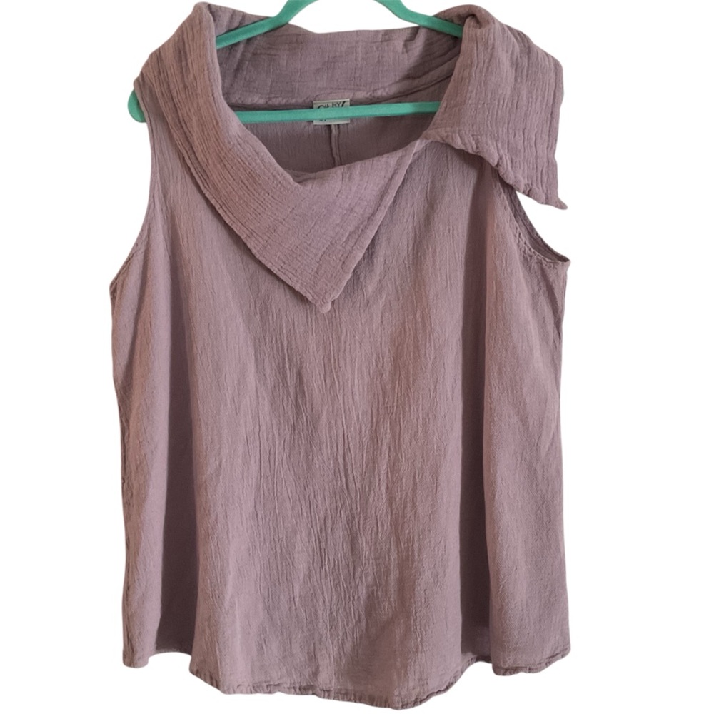 OH MY GAUZE Sleeveless Blouse Top Asymmetric Neckline purple Coastal lagenlook